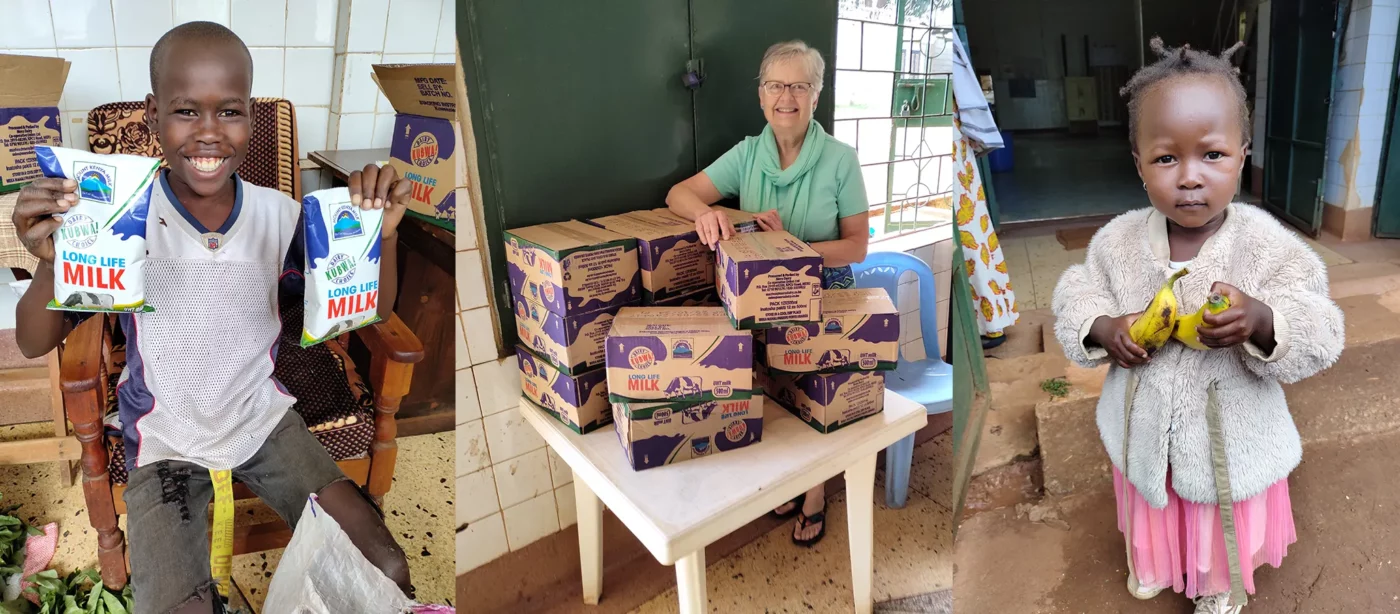 Kathy Flatoff with two young patient